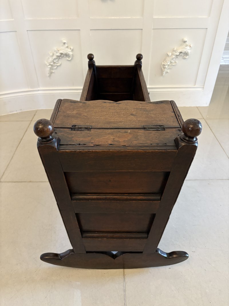 Antique William and Mary Quality Oak Panelled Rocking Crib